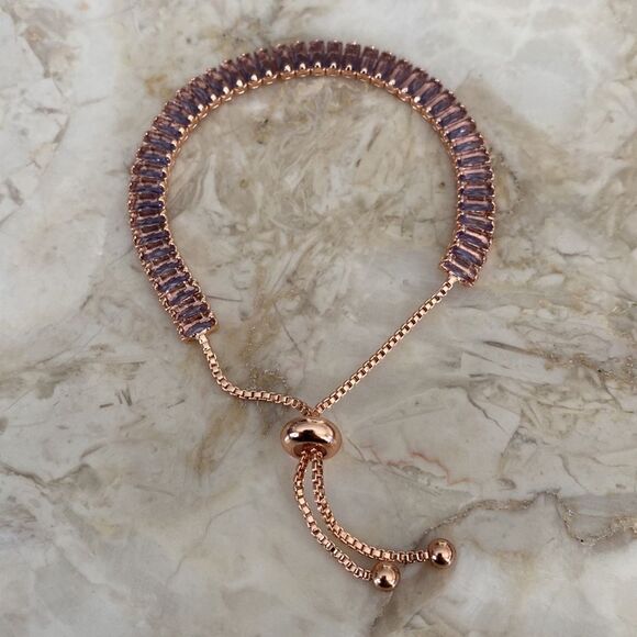 NWOT Rose Gold Tone Purple Stones Adjustable Bracelet - Picture 5 of 5
